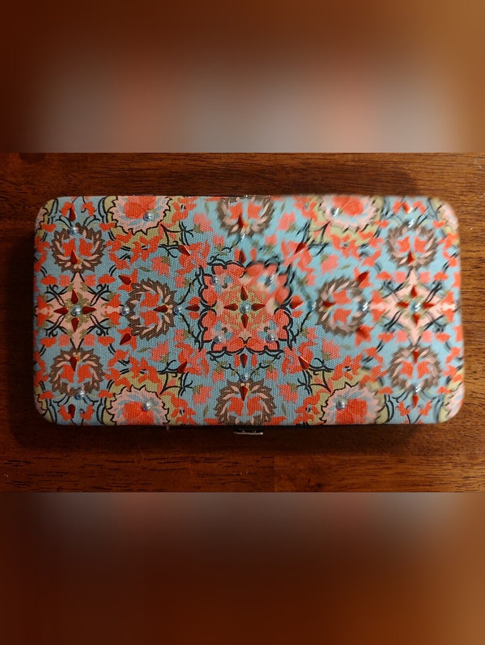 Claire's Floral Card Holder - Turquoise and Coral